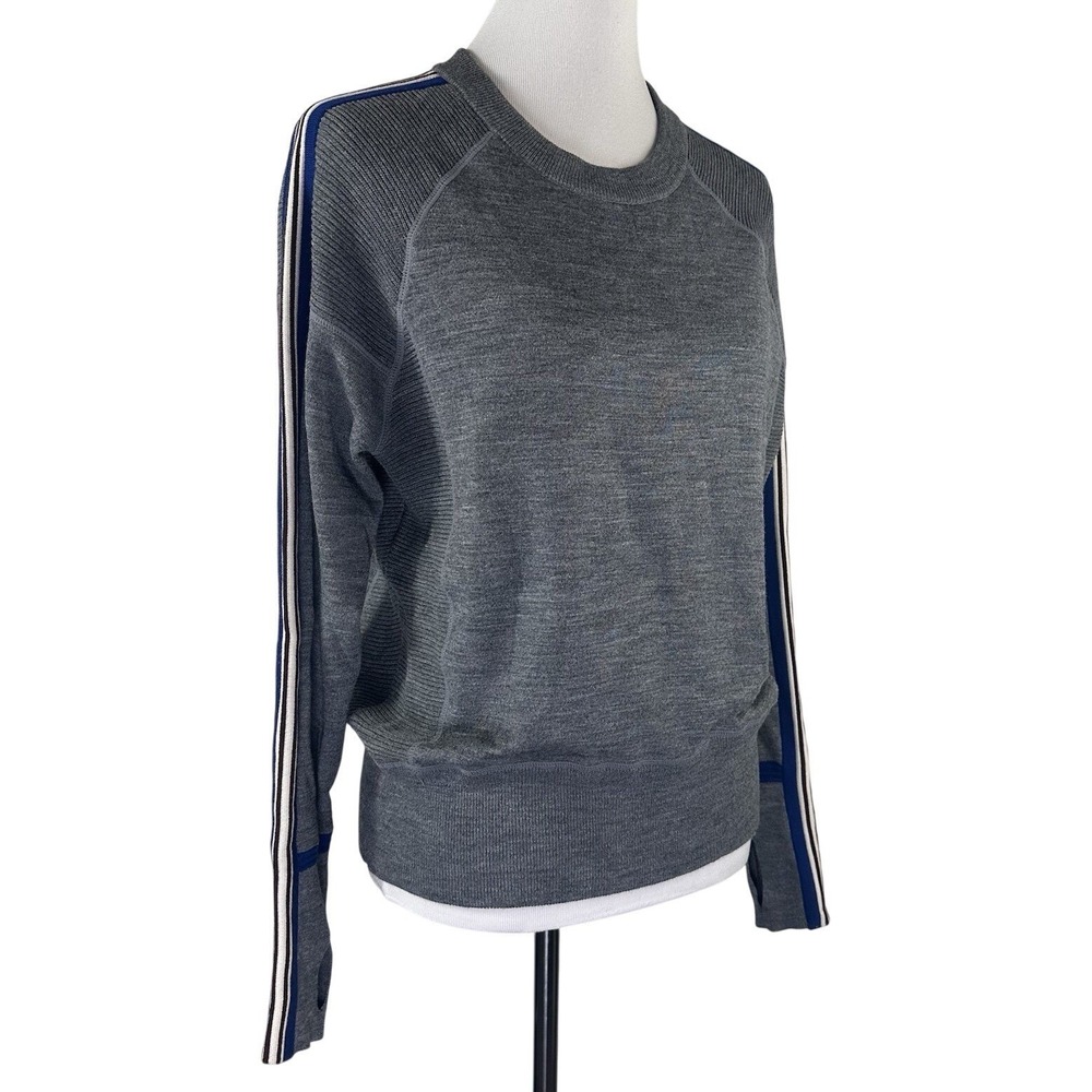 Athleta Sweater Blue Gray Merino Extra Fine Wool Long Sleeve Thumbholes Womens S